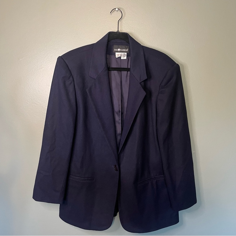 Vintage Sag Harbor 100% Wool Navy Button Blazer size 12